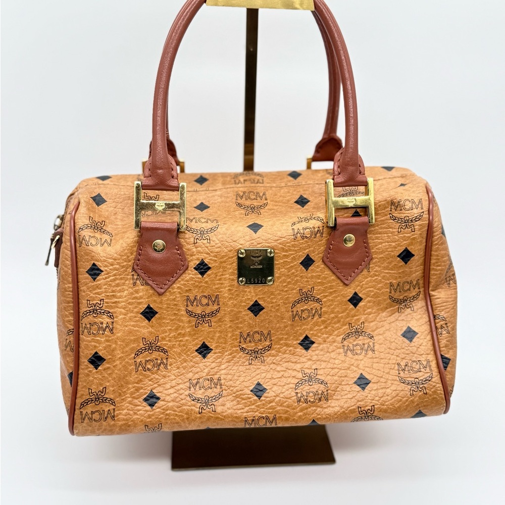 MCM Viestos Cognac Monogram Vintage Style Boston Bag